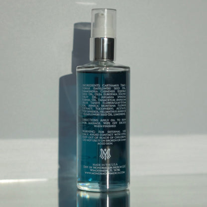 bottle with a blue label on a white background